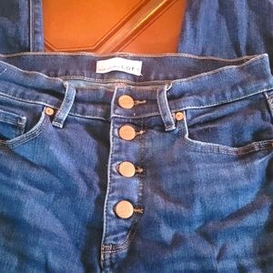 Button up loft jeans high waist 27 4 crop fringe hem womens cute denim crop